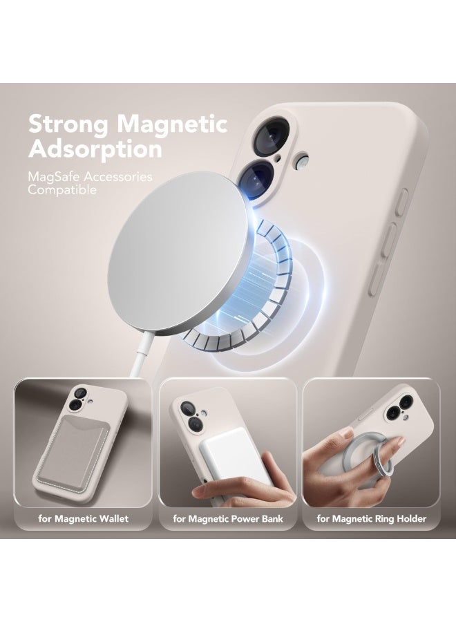 SUYDANBOX Magnetic for iPhone 16 Case, Compatible with MagSafe, [Full Camera Protection][Screen Protector] Silicone Shockproof Protective Phone Case for iPhone 16 6.1", Off White - Image 2