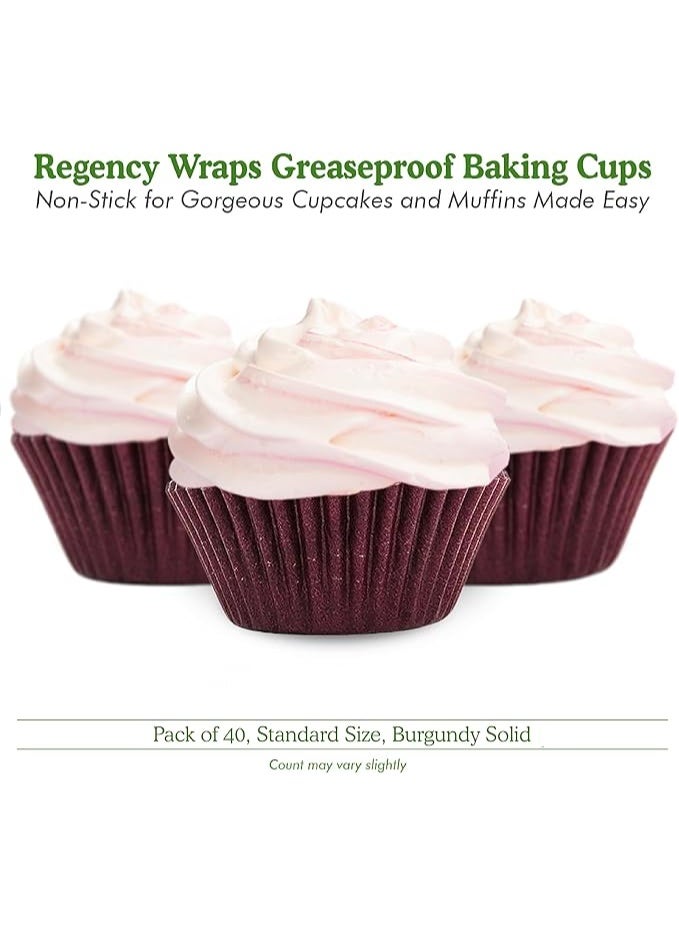 Regency Wraps Greaseproof Professional Grade Baking Cups, Pack of 40, Standard Liners, Burgundy Solid, for Cupcakes, Muffins, Candy, Non Stick - Image 2