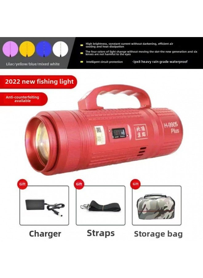 Beijing Vertex 990plus Strong Light Fishing Lamp Four Light Sources High Power Moon Light Spot Night Fishing Lamp Blue Light-Color:990plus Single Lamp Basic Package  - Image 1