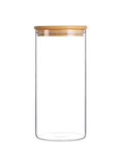 1800ml Round Glass Jar with Bamboo Lid, Kitchen Food Storage Containers Airtight Lids Cereals Canisters Jars for Pasta Spaghetti Tea Coffee Beans Candy Cookies Snacks Spice Multiuse