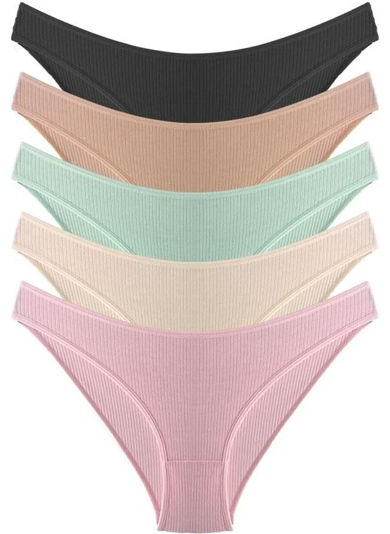 COTTONHILL Women's Cotton and Lycra Ribbed Camisole Bikini Panties 5 Pack