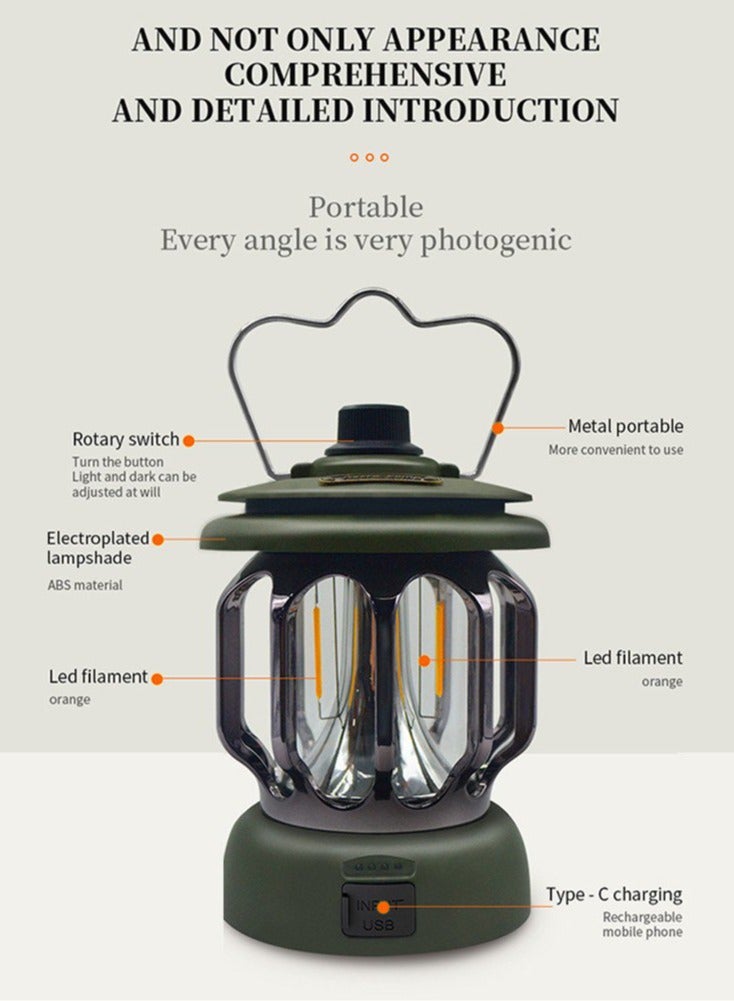 xinzhen Vintage Rechargeable Camping Light, Classic Vintage Camping Lantern, Rechargeable Vintage Camping Light - Image 4