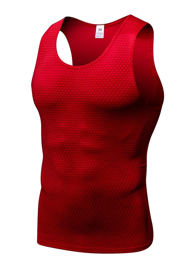 Loquat Men Quick Dry Breathable Elastic Sleeveless Shirt Red  - Image 1
