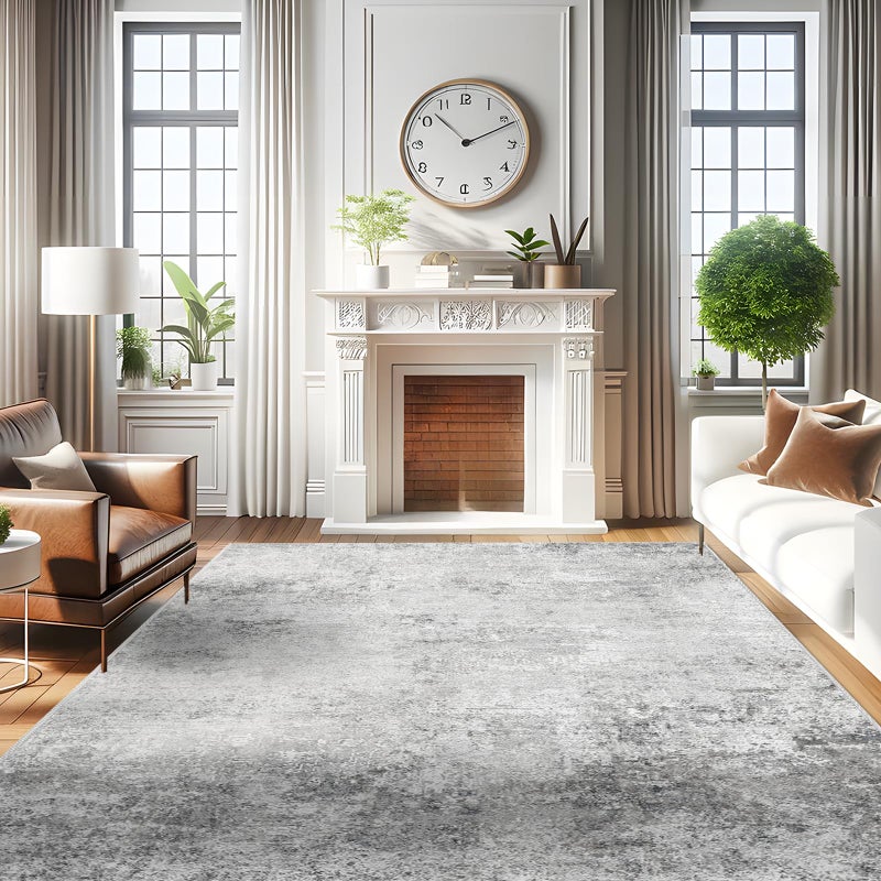 RUUGME Washable Abstract 8X10 Rug: Living Room Area Rugs Non-Slip Backing Neutral Stain Resistant Carpet for Bedroom Farmhouse Large Soft Indoor Mats for Dining Room Office Entry 8X10 Grey - Image 1