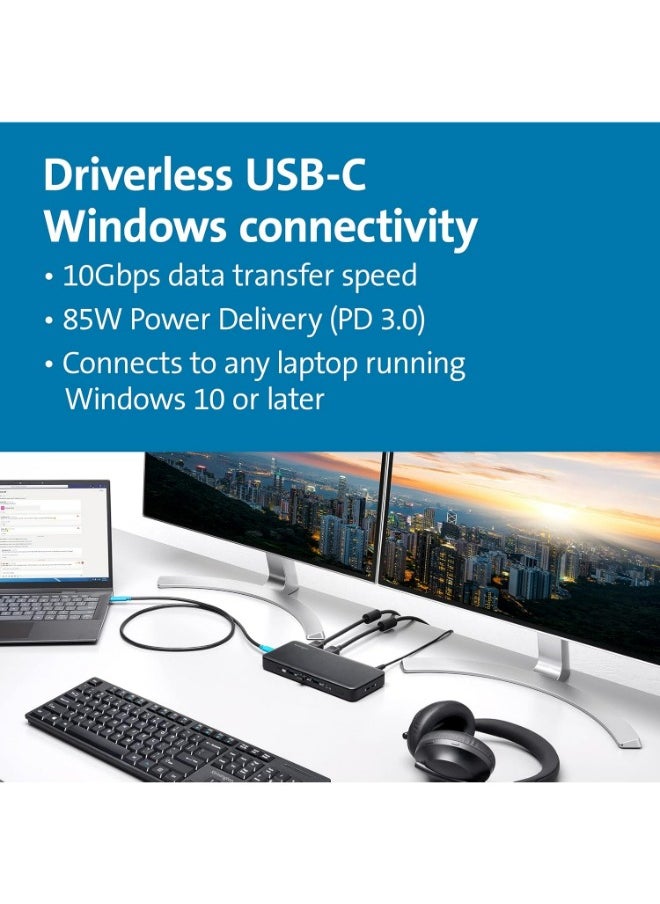 Kensington SD4839P USB-C 10Gbps Triple Video Driverless Docking Station with 85W Power Delivery, Easy Installation, 2 x DisplayPort++ 1.4, USB-A & HDMI 2.0 Ports, 3 Multi Screen Dock | K33480UK  - Image 3