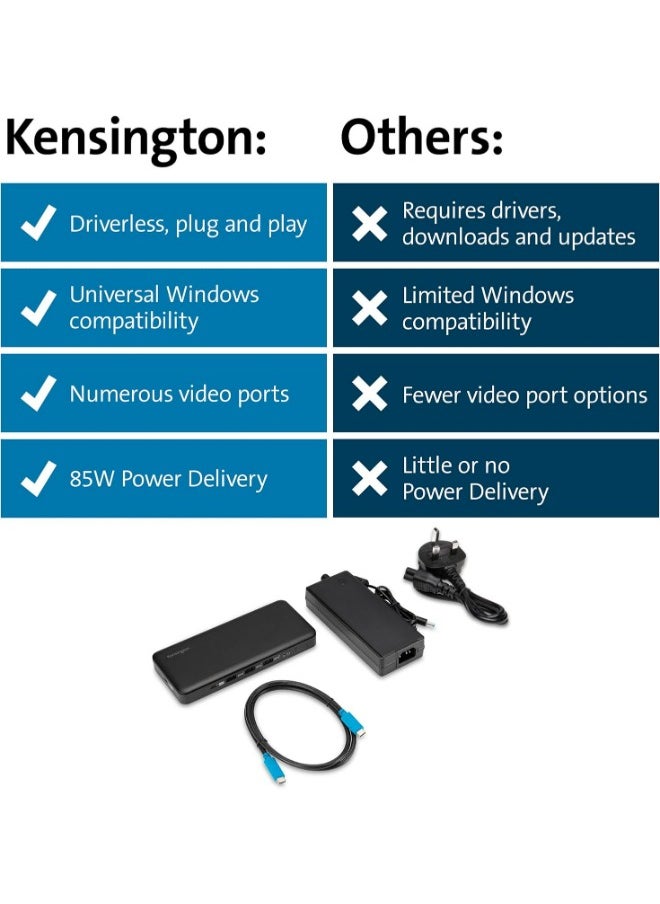 Kensington SD4839P USB-C 10Gbps Triple Video Driverless Docking Station with 85W Power Delivery, Easy Installation, 2 x DisplayPort++ 1.4, USB-A & HDMI 2.0 Ports, 3 Multi Screen Dock | K33480UK  - Image 5