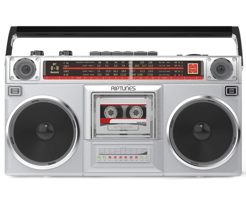 Riptunes Boombox Radio Cassette Player Recorder, AM/FM -SW1/SW2 Radio, Wireless Streaming, USB/Micro SD Slots, Aux in, Headphone Jack, Convert Cassettes to USB/SD, Classic 80s Style Retro, Black - Image 1