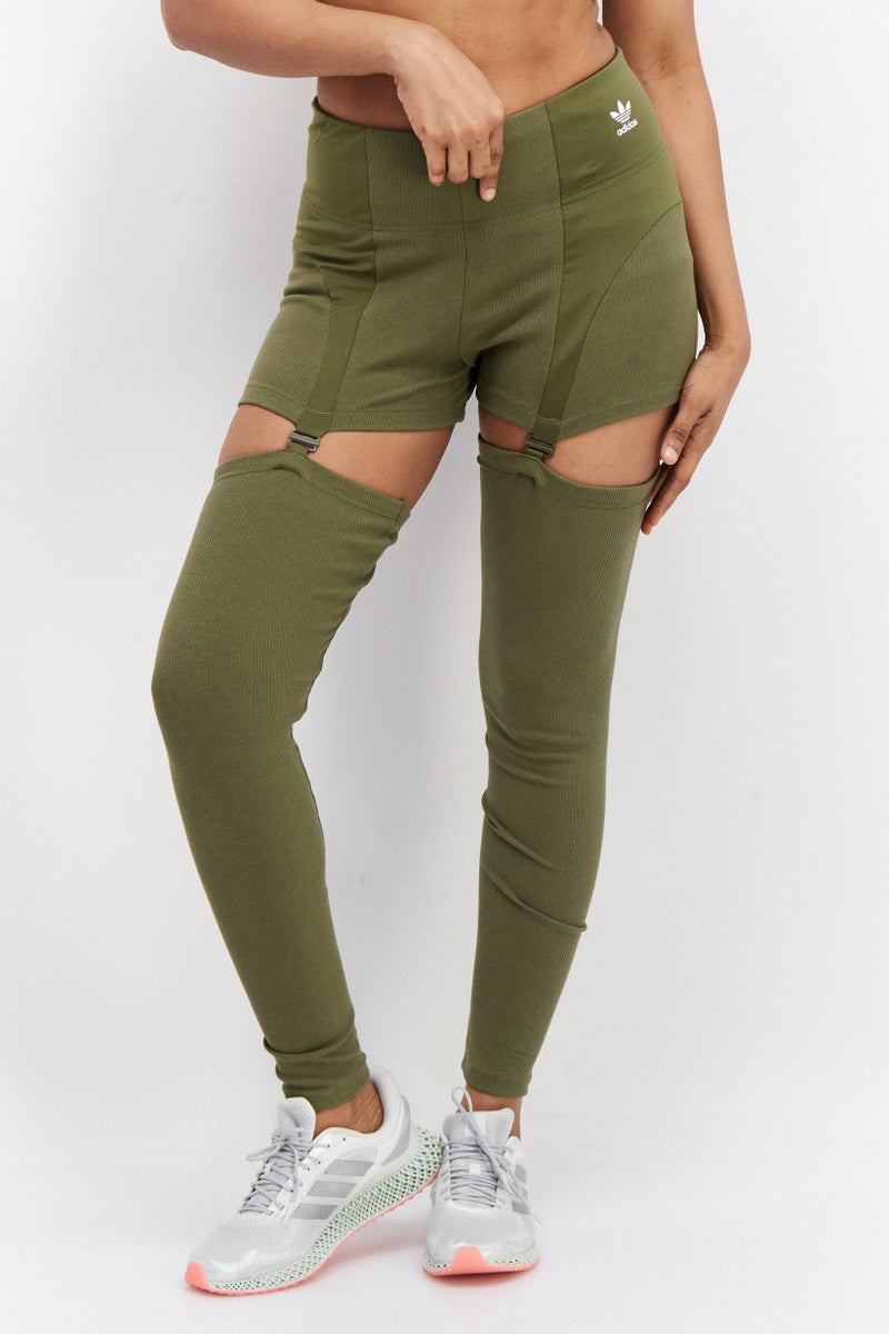 adidas Originals Women Sportswear Fit Brand Logo Two-in-One Leggings, Olive - Image 1