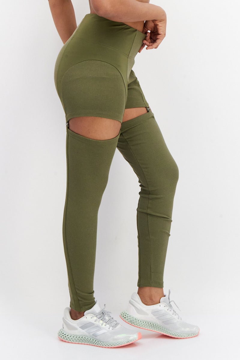 adidas Originals Women Sportswear Fit Brand Logo Two-in-One Leggings, Olive - Image 3