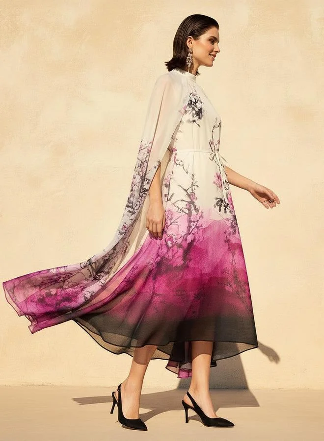 Iconic A line Maxi Dress with Cape