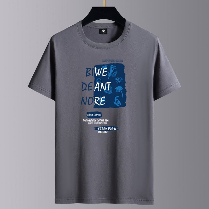 Solid Color Short-Sleeved T-Shirt Men'S Summer Thin Loose Half-Sleeved T-Shirt Fashionable Round Neck Base Shirt All-Match Casual Top - Image 1