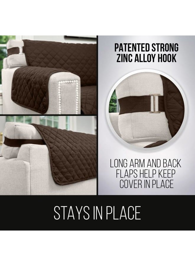 Sofa Shield Patented Couch Slip Cover, Large Cushion Protector, Reversible Stain and Dog Tear Resistant Slipcover, Quilted Microfiber 78” Seat, Washable Covers for Dogs Pets Kids, Chocolate Beige - Image 4