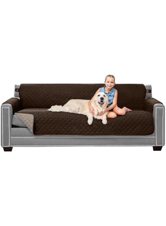 Sofa Shield Patented Couch Slip Cover, Large Cushion Protector, Reversible Stain and Dog Tear Resistant Slipcover, Quilted Microfiber 78” Seat, Washable Covers for Dogs Pets Kids, Chocolate Beige - Image 1