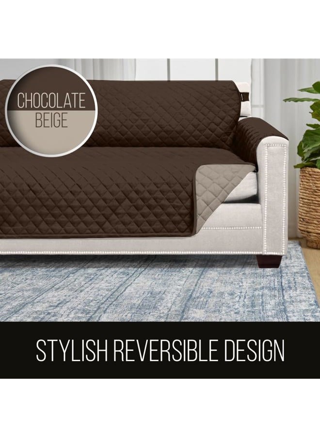 Sofa Shield Patented Couch Slip Cover, Large Cushion Protector, Reversible Stain and Dog Tear Resistant Slipcover, Quilted Microfiber 78” Seat, Washable Covers for Dogs Pets Kids, Chocolate Beige - Image 5