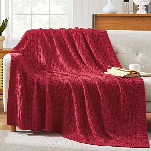TREELY 100 Cotton Knitted Throw Blanket Couch Cover Blanket31 x 40 Inches Red - Image 3