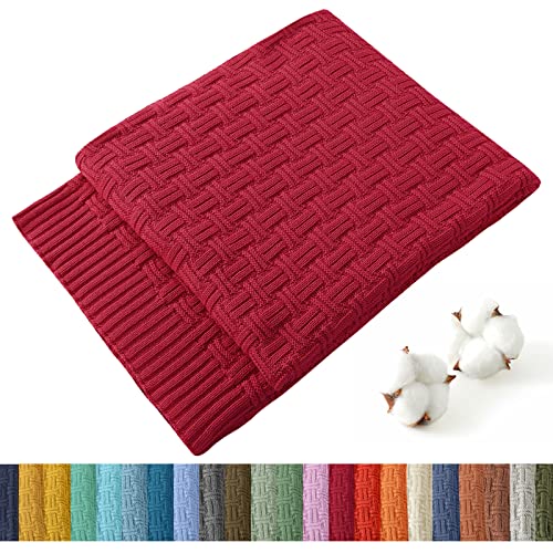 TREELY 100 Cotton Knitted Throw Blanket Couch Cover Blanket31 x 40 Inches Red - Image 1
