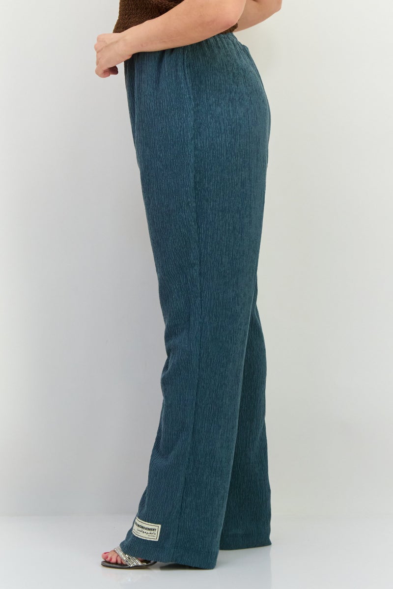 The Giving Movement Women Regular Fit Textured Wide Leg Pants, Stone Blue  - Image 4