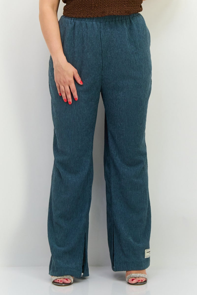 The Giving Movement Women Regular Fit Textured Wide Leg Pants, Stone Blue  - Image 1