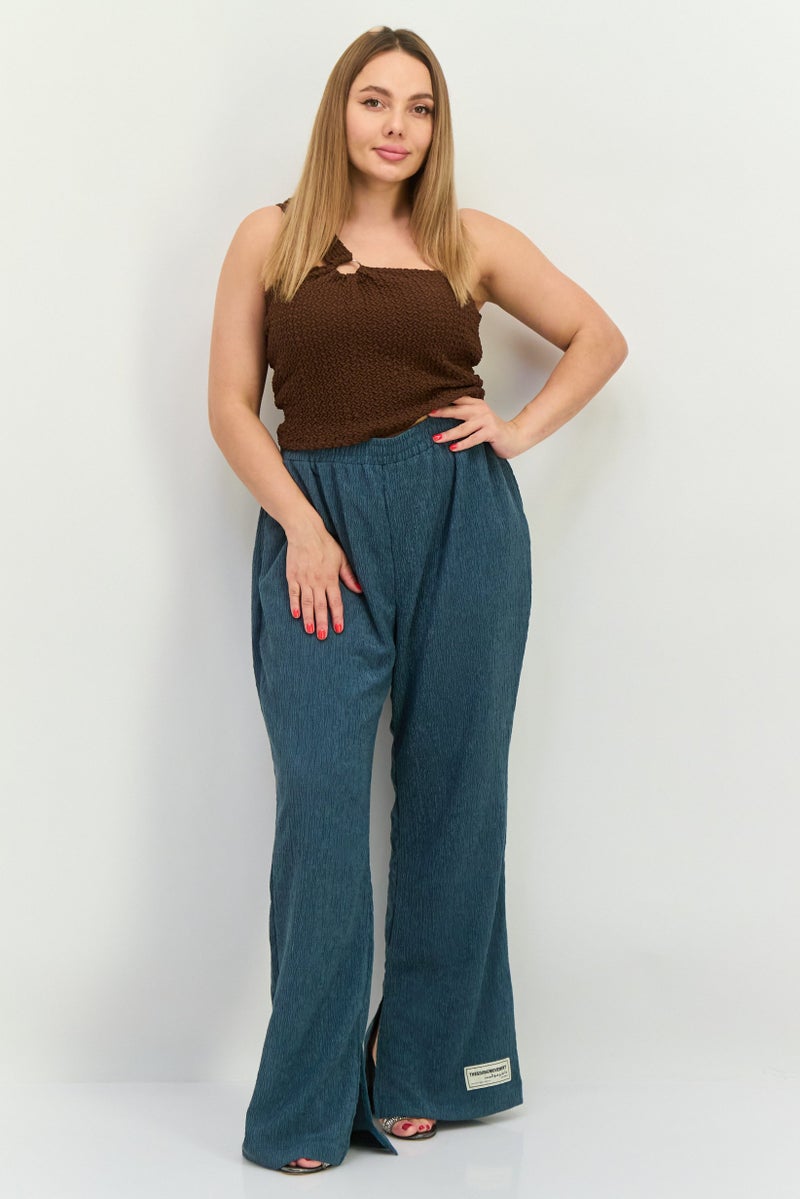 The Giving Movement Women Regular Fit Textured Wide Leg Pants, Stone Blue  - Image 3