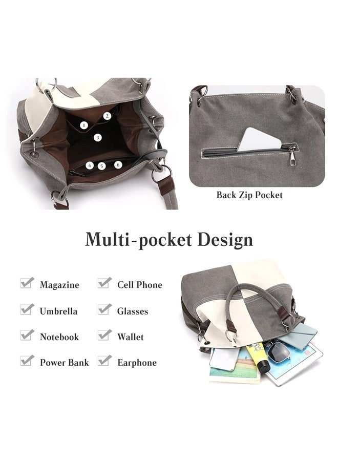 Women Canvas Shoulder Tote Handbag - Casual Top Handle Multi-Pocket Crossbody Satchel Messenger -green  - Image 4