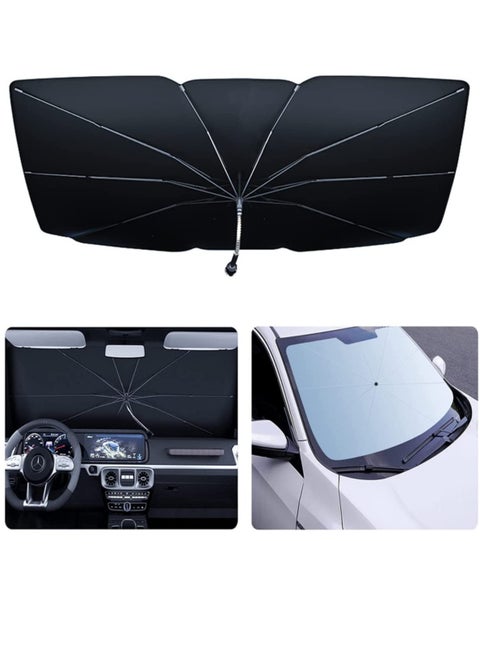 Upgraded Car Sun Shade for Windshield Foldable Sunshades Umbrella for Car Front Windshield, Easy to Store and Use Protect Vehicle from UV Sun and Heat Fits Windshields of Various Sizes (57'' x 31'')
