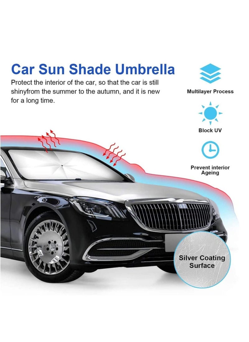 Upgraded Car Sun Shade for Windshield Foldable Sunshades Umbrella for Car Front Windshield, Easy to Store and Use Protect Vehicle from UV Sun and Heat Fits Windshields of Various Sizes (57'' x 31'')