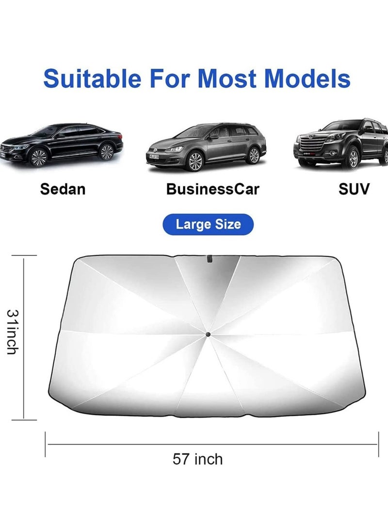 Upgraded Car Sun Shade for Windshield Foldable Sunshades Umbrella for Car Front Windshield, Easy to Store and Use Protect Vehicle from UV Sun and Heat Fits Windshields of Various Sizes (57'' x 31'')