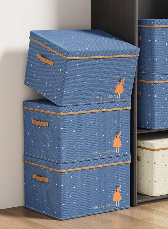ZCM-HAPPY 2 Piece Different Colour Fabric Clothes Storage Box with Lid, Large Capacity Multipurpose Folding Storage Bin, Moisture Proof and Dust Proof Organizer with Duty Handles for Pants, Quilts, Underwear, Toys and Books (50x40x30 cm) - Image 2
