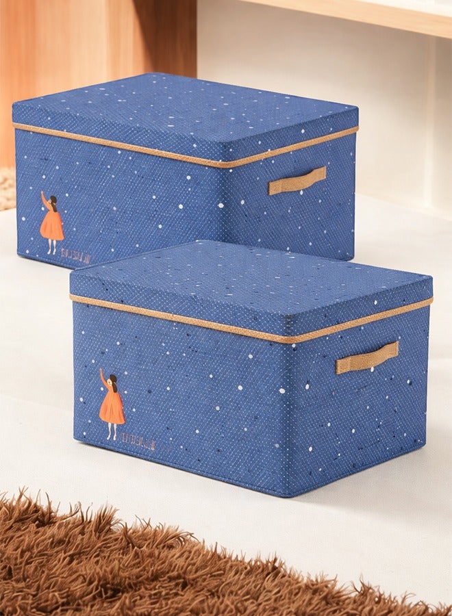 ZCM-HAPPY 2 Piece Different Colour Fabric Clothes Storage Box with Lid, Large Capacity Multipurpose Folding Storage Bin, Moisture Proof and Dust Proof Organizer with Duty Handles for Pants, Quilts, Underwear, Toys and Books (50x40x30 cm) - Image 1