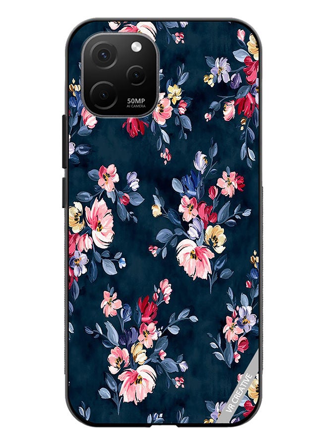 VR CREATIVE Protective Case Cover For Huawei Nova Y61 A Navy Floral Print With Brightly Coloured Pink And Yellow Flowers On It Design Multicolour - Image 1