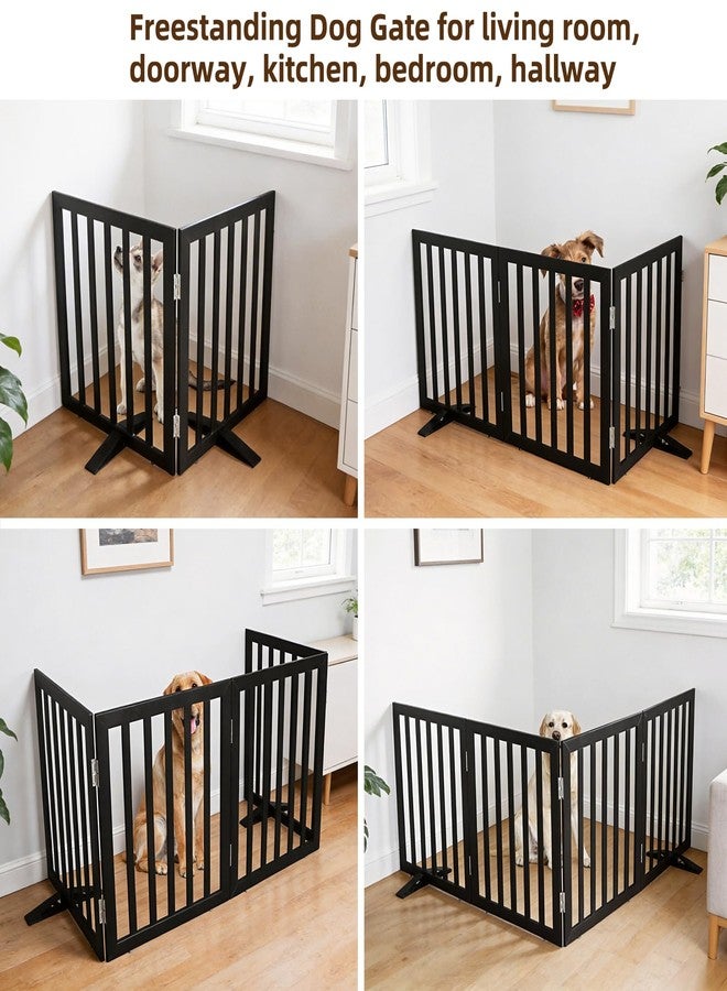 ZJSF Freestanding Indoor Dog Gate for House Foldable Wood Puppy Gate for Doorways Pet Gate for Stairs Extra Wide Pet Fence, Black, 32" Height 2 Panels - Image 4