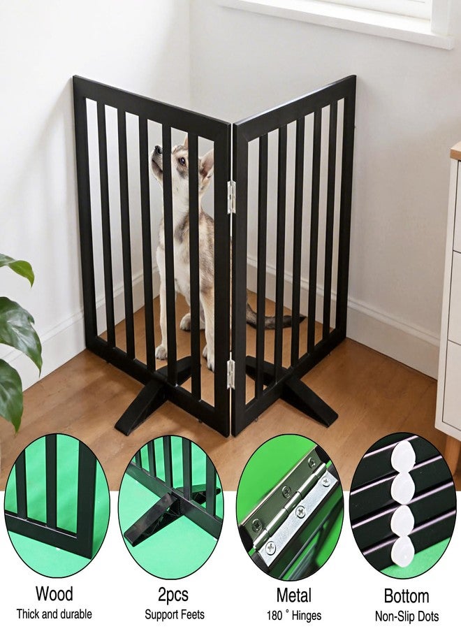 ZJSF Freestanding Indoor Dog Gate for House Foldable Wood Puppy Gate for Doorways Pet Gate for Stairs Extra Wide Pet Fence, Black, 32" Height 2 Panels - Image 5