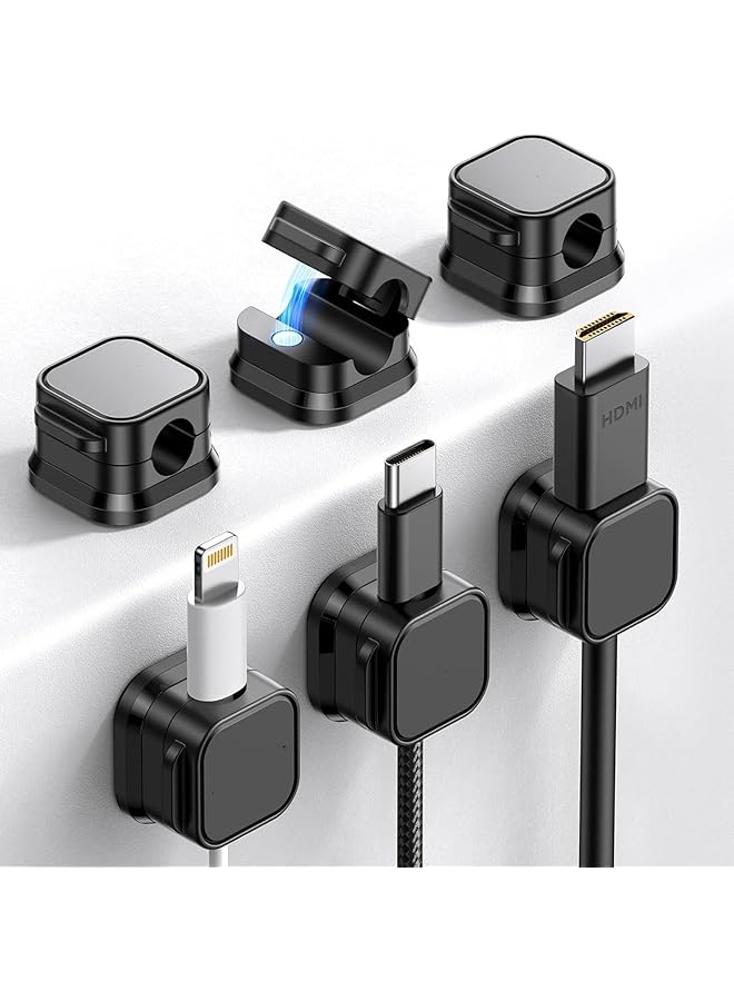 promass 6 Pack Magnetic Cable Clips [Cable Smooth Adjustable] Cord Holder, Under Desk Cable Management, Adhesive Wire Holder Keeper Organizer for Home Office Desk Phone Car Wall Desktop Nightstand - Image 1