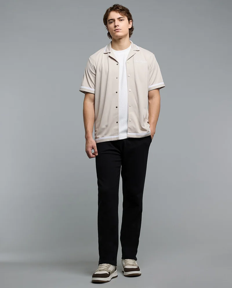 R&B Printed Shirt with Revere Collar and Short Sleeves
