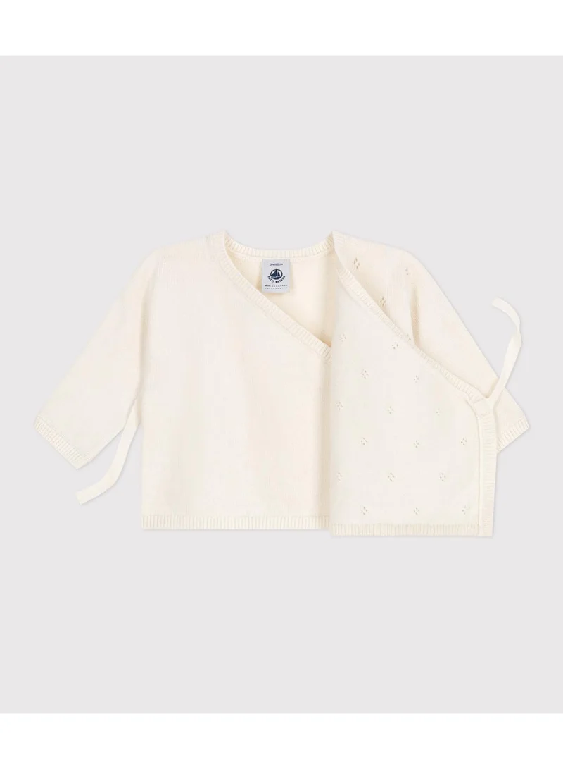 Petit Bateau Babies' wool and cotton openwork knit wrapover top
