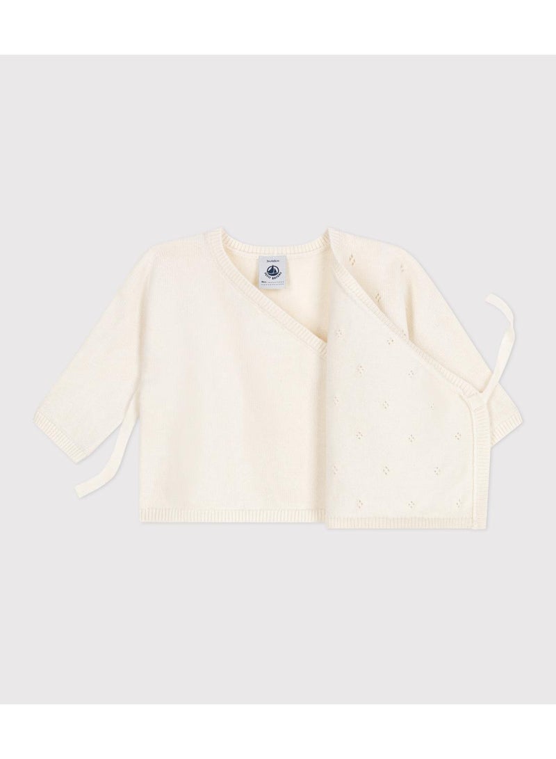 Petit Bateau Babies' wool and cotton openwork knit wrapover top - Image 2