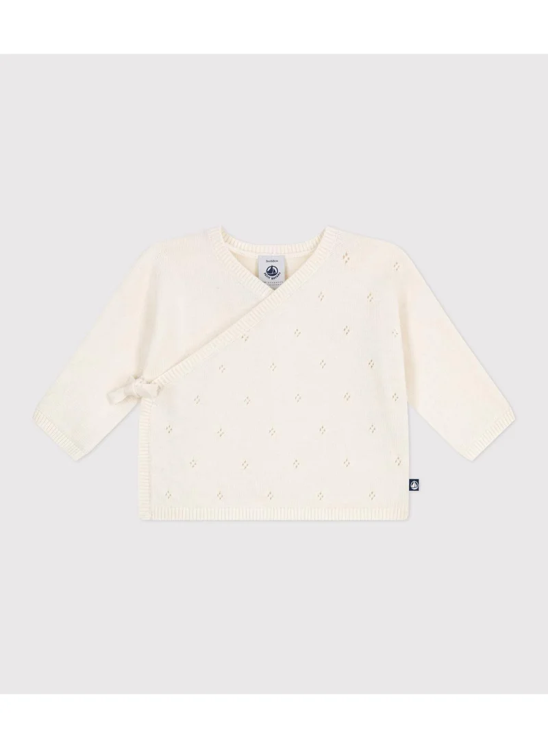Petit Bateau Babies' wool and cotton openwork knit wrapover top