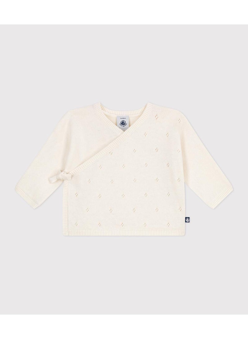 Petit Bateau Babies' wool and cotton openwork knit wrapover top - Image 1