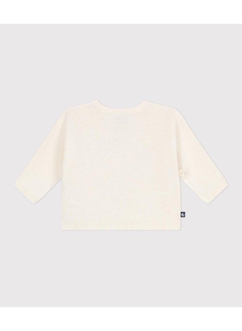 Petit Bateau Babies' wool and cotton openwork knit wrapover top - Image 3