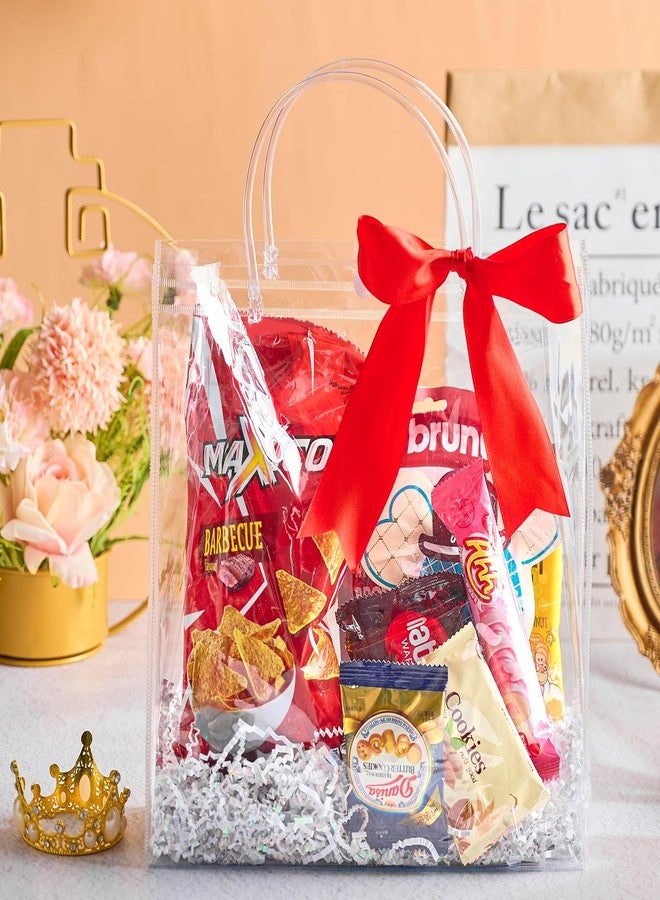 Ohuimrt 20 PCS Clear Plastic Gift Bags with Handles, Reusable Party Favor Bags with Ribbon Transparent Gift Wrap Bags Bulk for Weddings Birthdays, 11 x 11 x 3.94 Inches - Image 5