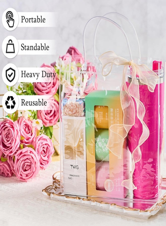Ohuimrt 20 PCS Clear Plastic Gift Bags with Handles, Reusable Party Favor Bags with Ribbon Transparent Gift Wrap Bags Bulk for Weddings Birthdays, 11 x 11 x 3.94 Inches - Image 4