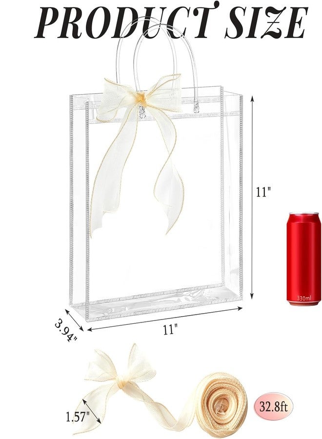 Ohuimrt 20 PCS Clear Plastic Gift Bags with Handles, Reusable Party Favor Bags with Ribbon Transparent Gift Wrap Bags Bulk for Weddings Birthdays, 11 x 11 x 3.94 Inches - Image 2