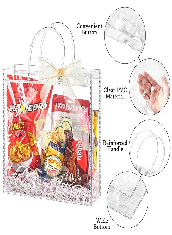 Ohuimrt 20 PCS Clear Plastic Gift Bags with Handles, Reusable Party Favor Bags with Ribbon Transparent Gift Wrap Bags Bulk for Weddings Birthdays, 11 x 11 x 3.94 Inches - Image 3
