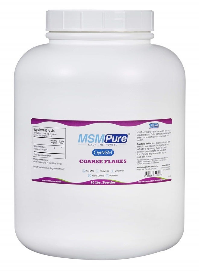 Kala Health MSMPure MSM - 10 lb Coarse Powder Flakes, 99.9% Pure Distilled Organic Sulfur Crystals for Joint Health, Skin & Hair, Made in The USA - Image 1