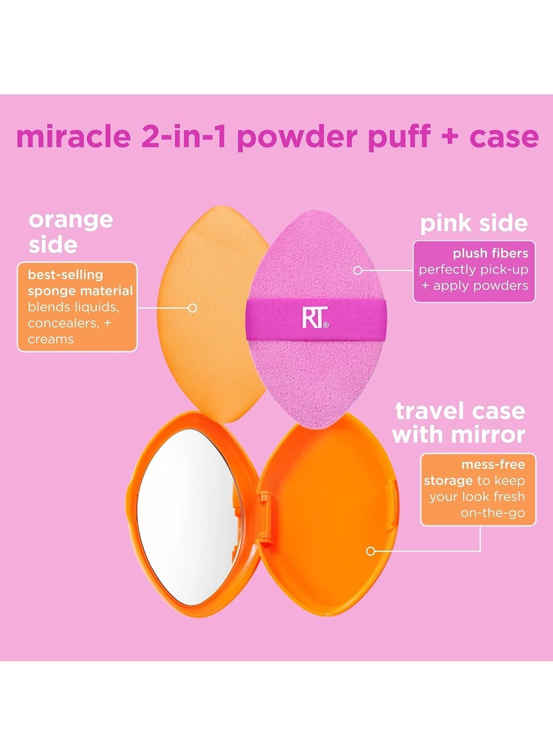 Real Techniques Miracle 2-In-1 Powder Puff with Travel Case, Dual-Sided Makeup Blending Puff, Elastic Band, Precision Makeup Sponge and Powder Puff, For Liquid, Cream and Powders 2 Count - Image 3