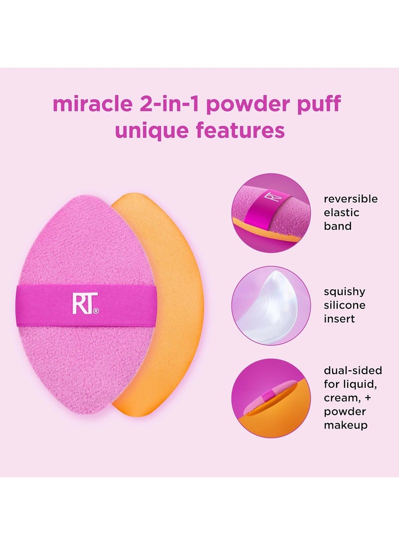 Real Techniques Miracle 2-In-1 Powder Puff with Travel Case, Dual-Sided Makeup Blending Puff, Elastic Band, Precision Makeup Sponge and Powder Puff, For Liquid, Cream and Powders 2 Count - Image 5