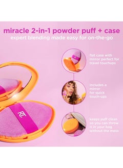 REAL TECHNIQUES Real Techniques Miracle 2-In-1 Powder Puff with Travel Case, Dual-Sided Makeup Blending Puff, Elastic Band, Precision Makeup Sponge and Powder Puff, For Liquid, Cream and Powders 2 Count  - Image 4