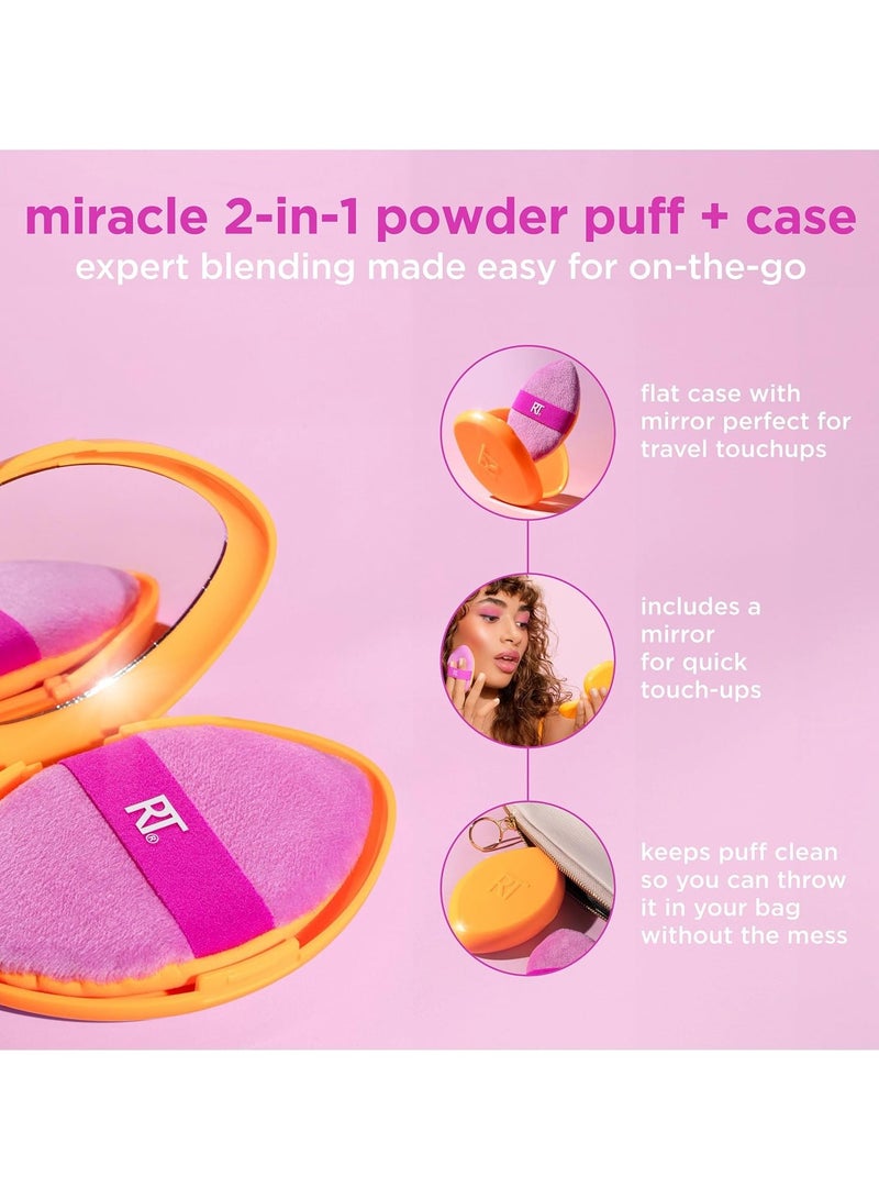 Real Techniques Miracle 2-In-1 Powder Puff with Travel Case, Dual-Sided Makeup Blending Puff, Elastic Band, Precision Makeup Sponge and Powder Puff, For Liquid, Cream and Powders 2 Count - Image 4