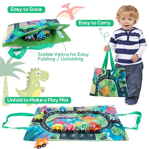 HELLOWOOD Dinosaur Toys for Toddlers Age 2-4, Wooden Dinosaur Train Set with Playmat/Storage Bag, Montessori Educational Toys for 2+ Years Old Boys & Girls - Image 3