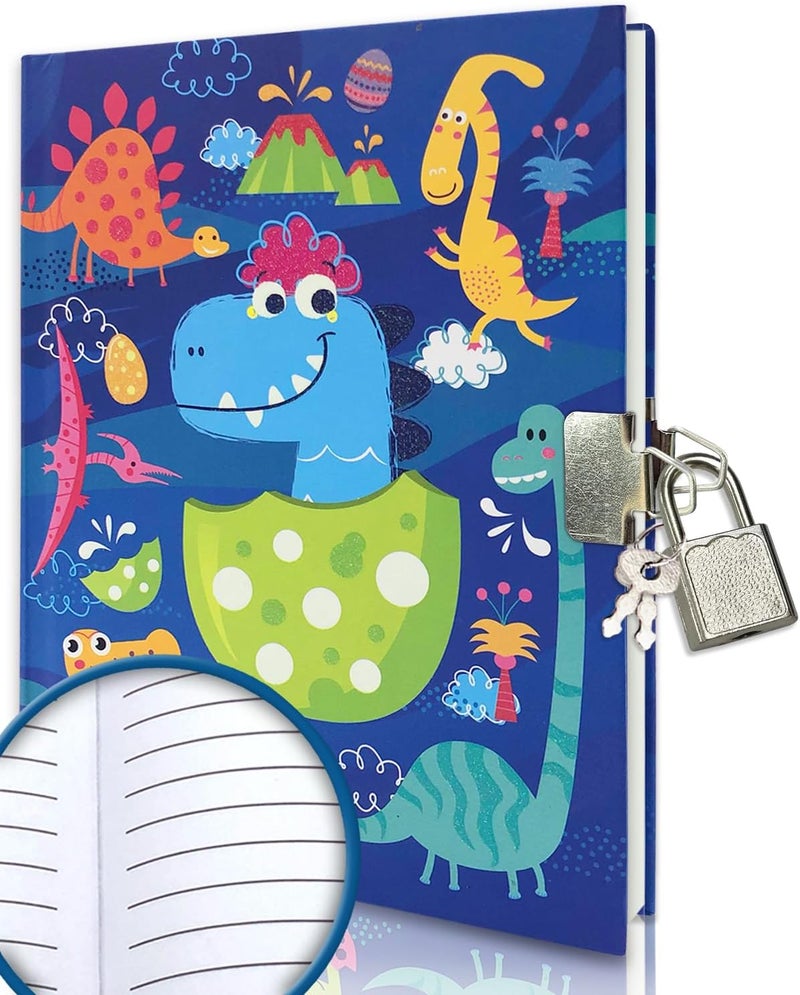 GINMLYDA Boys Diary with Lock for Kids, 7x5.25 Inches 160 Lined Pages Secret Blue Dinosaur Notebook for Kids Journal with Lock for Boys Pre School Writing Drawing Cute Kids Gifts for Birthday - Image 1